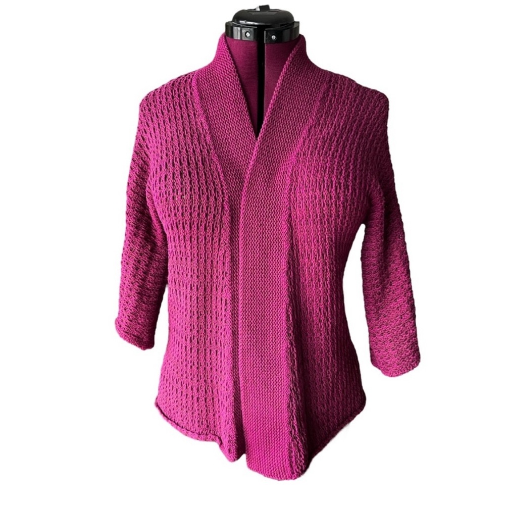 Eileen Fisher Petite - Fuchsia/Purple Open Knit Cardigan (Size Petite L)